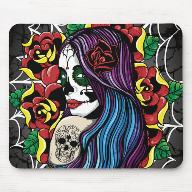 Sugar Skull Girl, Dia de los Muertos #9 Mousepad (Vorne)