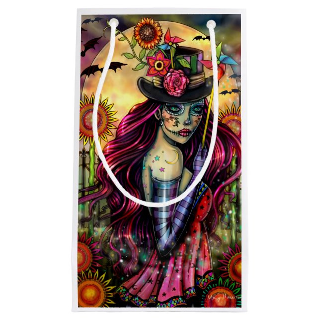 Sugar Skull Girl Fantasy Halloween Art Kleine Geschenktüte (Vorderseite)