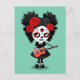 Sugar Skull Girl Playing Ontario Flaggengitarre Postkarte