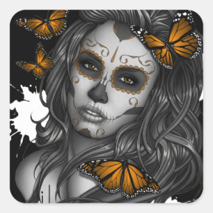 Sugar Skull Girl Quadratischer Aufkleber