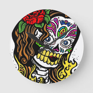 Sugar Skull Girl Runde Wanduhr