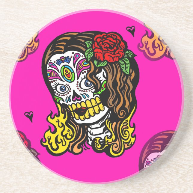 sugar skull girl sandstein untersetzer (Vorne)