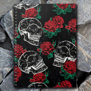 Sugar Skull Glam Moderne Gotische Rote Rose Notizblock