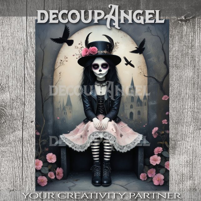 Sugar Skull Gothic Girl Decoupage Seidenpapier (Von Creator hochgeladen)