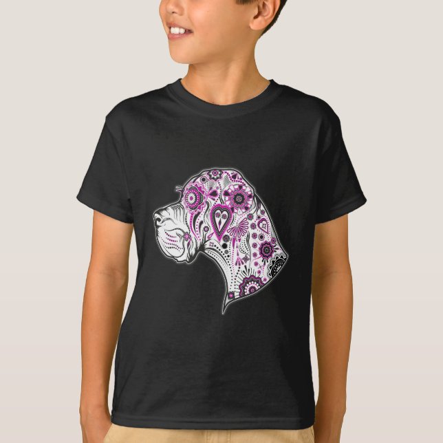 Sugar Skull Great Dane T-Shirt (Vorderseite)
