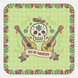 Sugar Skull & Guitars Dia de Muertos | Aufkleber