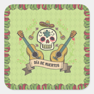 Sugar Skull & Guitars Dia de Muertos   Aufkleber