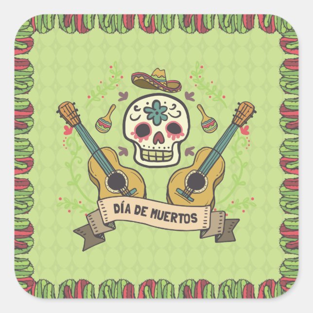Sugar Skull & Guitars Dia de Muertos | Aufkleber (Vorderseite)