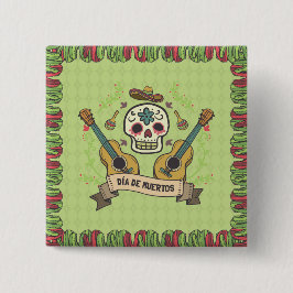 Sugar Skull & Guitars Dia de Muertos | Button