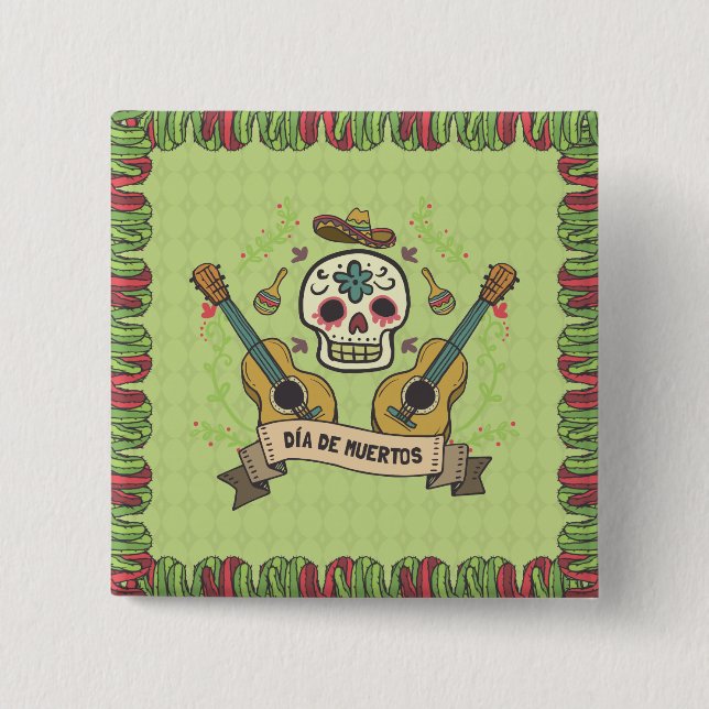 Sugar Skull & Guitars Dia de Muertos | Button (Vorderseite)