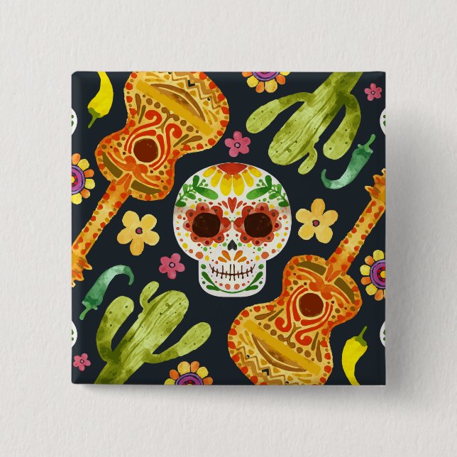 Sugar Skull & Guitars Dia de Muertos | Button (Vorderseite)