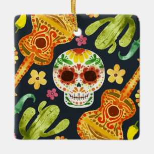 Sugar Skull & Guitars Dia de Muertos   Keramik-Orn Keramikornament