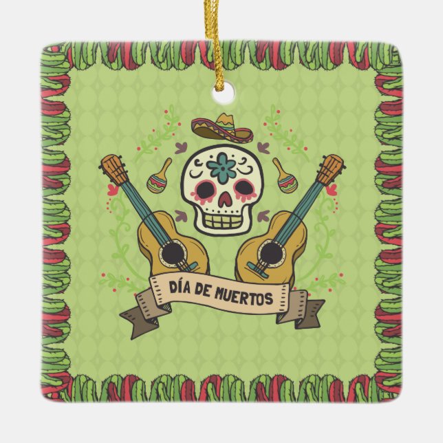 Sugar Skull & Guitars Dia de Muertos | Keramik-Orn Keramikornament (Vorderseite)