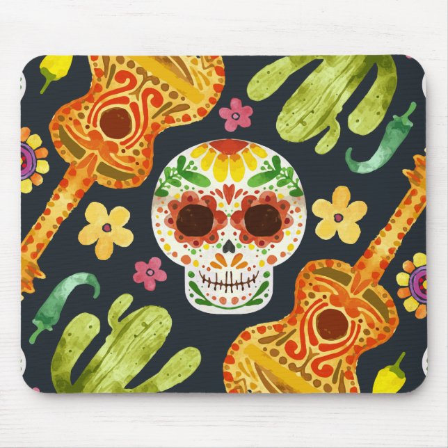 Sugar Skull & Guitars Dia de Muertos | Mousepad (Vorne)
