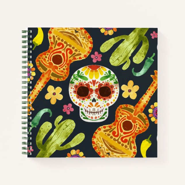 Sugar Skull & Guitars Dia de Muertos | Notebook Notizbuch (Vorderseite)