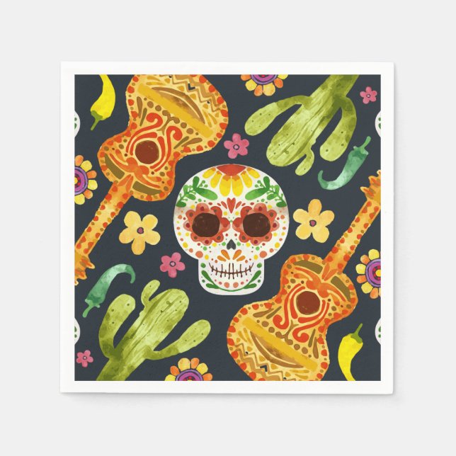Sugar Skull & Guitars Dia de Muertos | Serviette (Vorderseite)