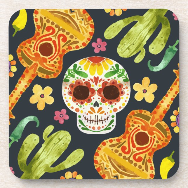 Sugar Skull & Guitars Dia de Muertos | Untersetzer (Vorderseite)