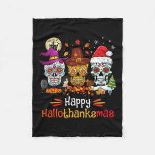 Sugar Skull Hallothanksmas Halloween-Erntedank Fleecedecke