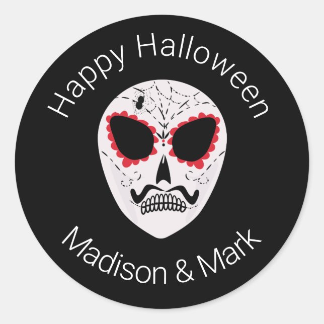 Sugar Skull Halloween Gefallen Runder Aufkleber (Vorderseite)