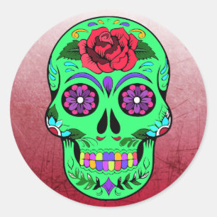 Sugar Skull Halloween Lime Green Lila Runder Aufkleber