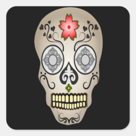 Sugar Skull Halloween Tag der Toten Blume Quadratischer Aufkleber