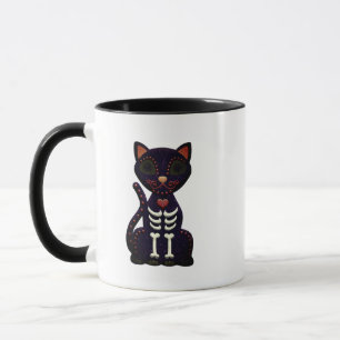 Sugar Skull Halloween Tasse - Spooky Black Cat Des