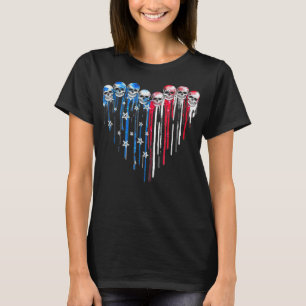 Sugar Skull Heart American Flag 4. Juli Patrio T-Shirt