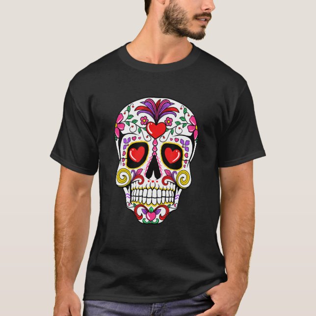 Sugar Skull Heart Eyes Valentines Day Cute Mexican T-Shirt (Vorderseite)