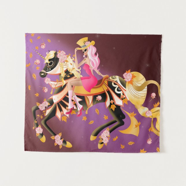 Sugar Skull Horse & Lady Wandteppich (Vorderseite (Horizontal))