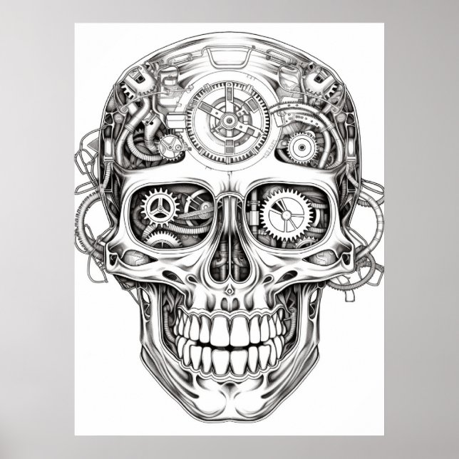 Sugar Skull Image Black + White Art on Wall Poster (Vorne)