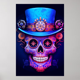 Sugar Skull Images Cool Guy in a Top Hat on a Wall Poster
