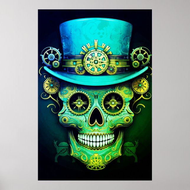 Sugar Skull Images Cool Guy in a Top Hat on a Wall Poster (Vorne)