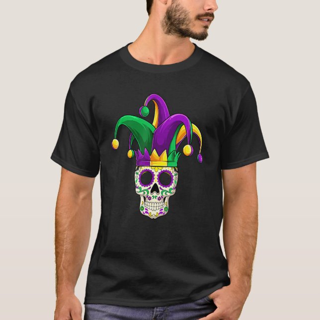 Sugar Skull Jester Costume Mardi Gras , Erwachsene T-Shirt (Vorderseite)