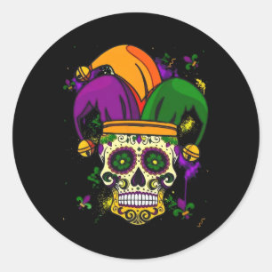 Sugar Skull Jester Hat Mardi Gras Fat Dienstag Car Runder Aufkleber