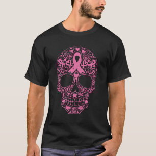 Sugar Skull K Ribbon Calavera Brustkrebs Awaren T-Shirt