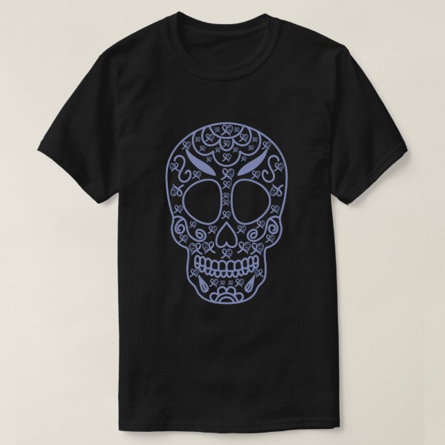 Sugar Skull Light Blue Ribbon Prostatakrebs im Kri T-Shirt (Design vorne)