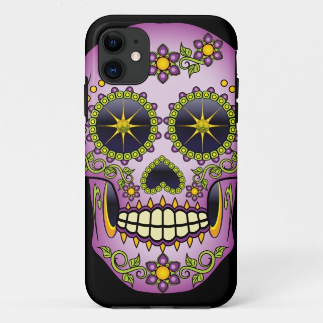 Sugar Skull Lila Floral Case-Mate iPhone Fall Hülle (Rückseite)