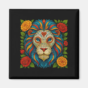 Sugar Skull Lion Dia de Muertos Halloween Day of T Magnet