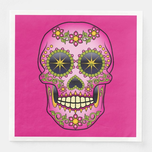 Sugar Skull Magenta Floral Serviette (Vorderseite)