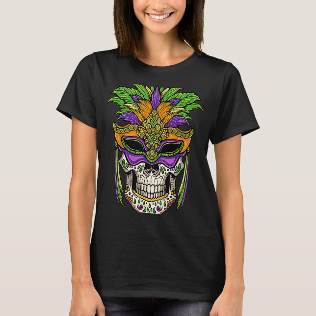 Sugar Skull Mardi Gras Apparel Carnival Mask Jeste T-Shirt (Vorderseite)