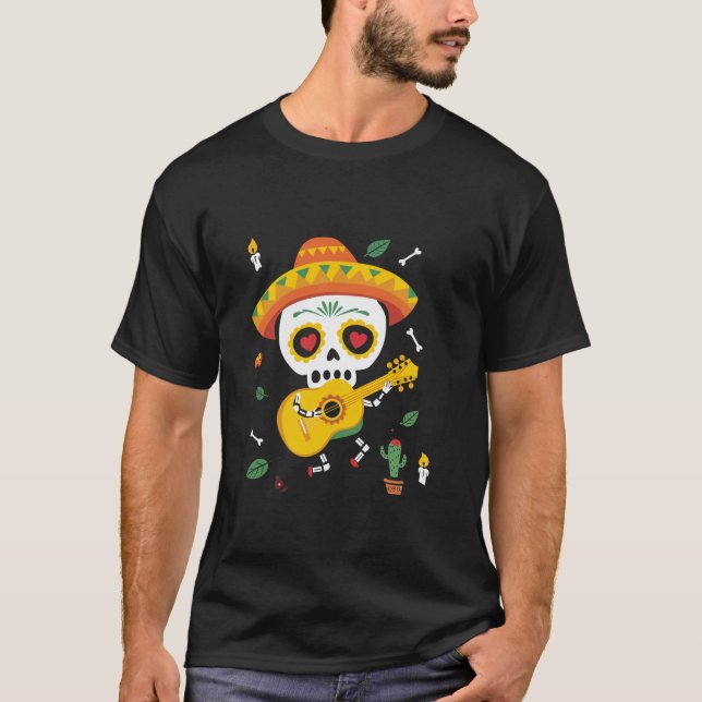 Sugar Skull Mariachi Musician Cactus T Shirt (Vorderseite)