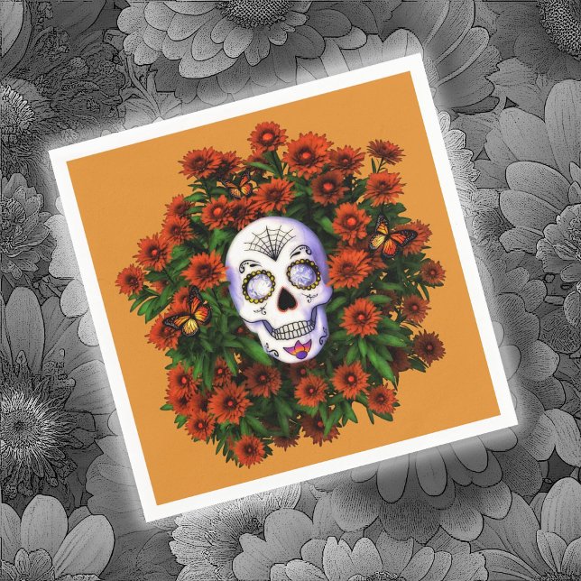 Sugar Skull Marigold Dia de Los Muertos Halloween Serviette (Von Creator hochgeladen)