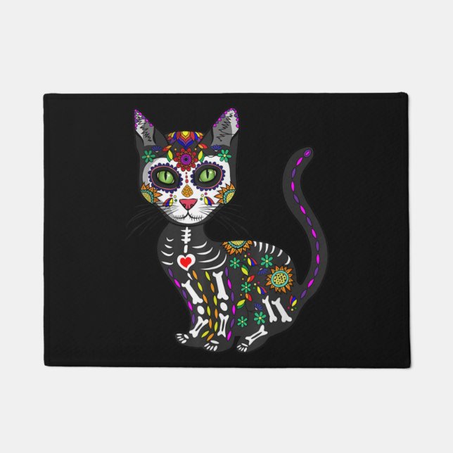 Sugar Skull Mexican Cat Halloween Day Of The Dead Fußmatte (Vorderseite)