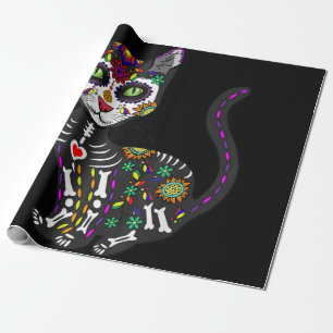Sugar Skull Mexican Cat Halloween Day Of The Dead Geschenkpapier