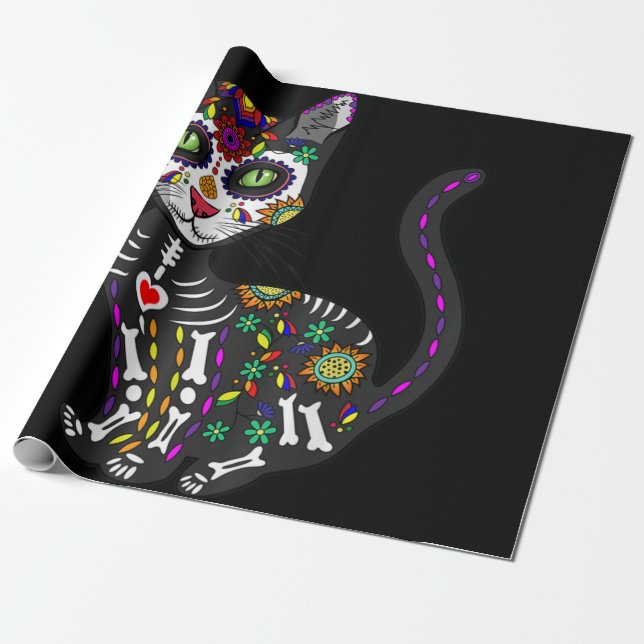 Sugar Skull Mexican Cat Halloween Day Of The Dead Geschenkpapier (Ungerollt)