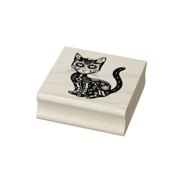 Sugar Skull Mexican Cat Halloween Day Of The Dead Gummistempel (Stempel)
