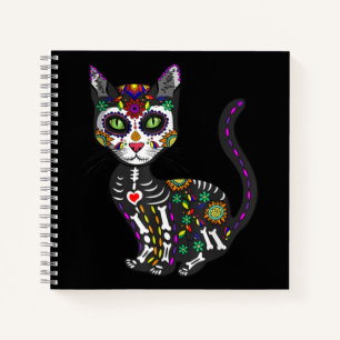 Sugar Skull Mexican Cat Halloween Day Of The Dead Notizbuch