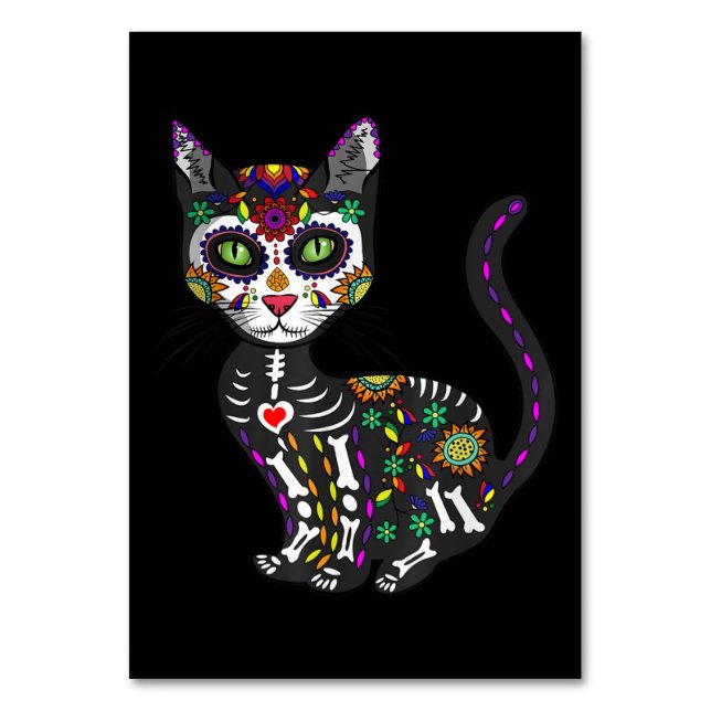 Sugar Skull Mexican Cat Halloween Day Of The Dead Tischnummer (Vorderseite)