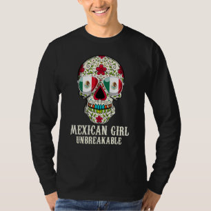 Sugar Skull Mexican Girl Unbrechliches Erbe Mexiko T-Shirt