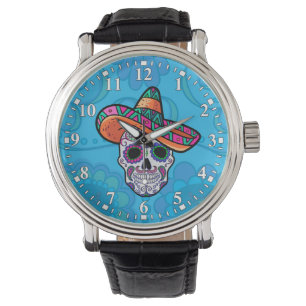 Sugar Skull Mexican Hat Watch Armbanduhr